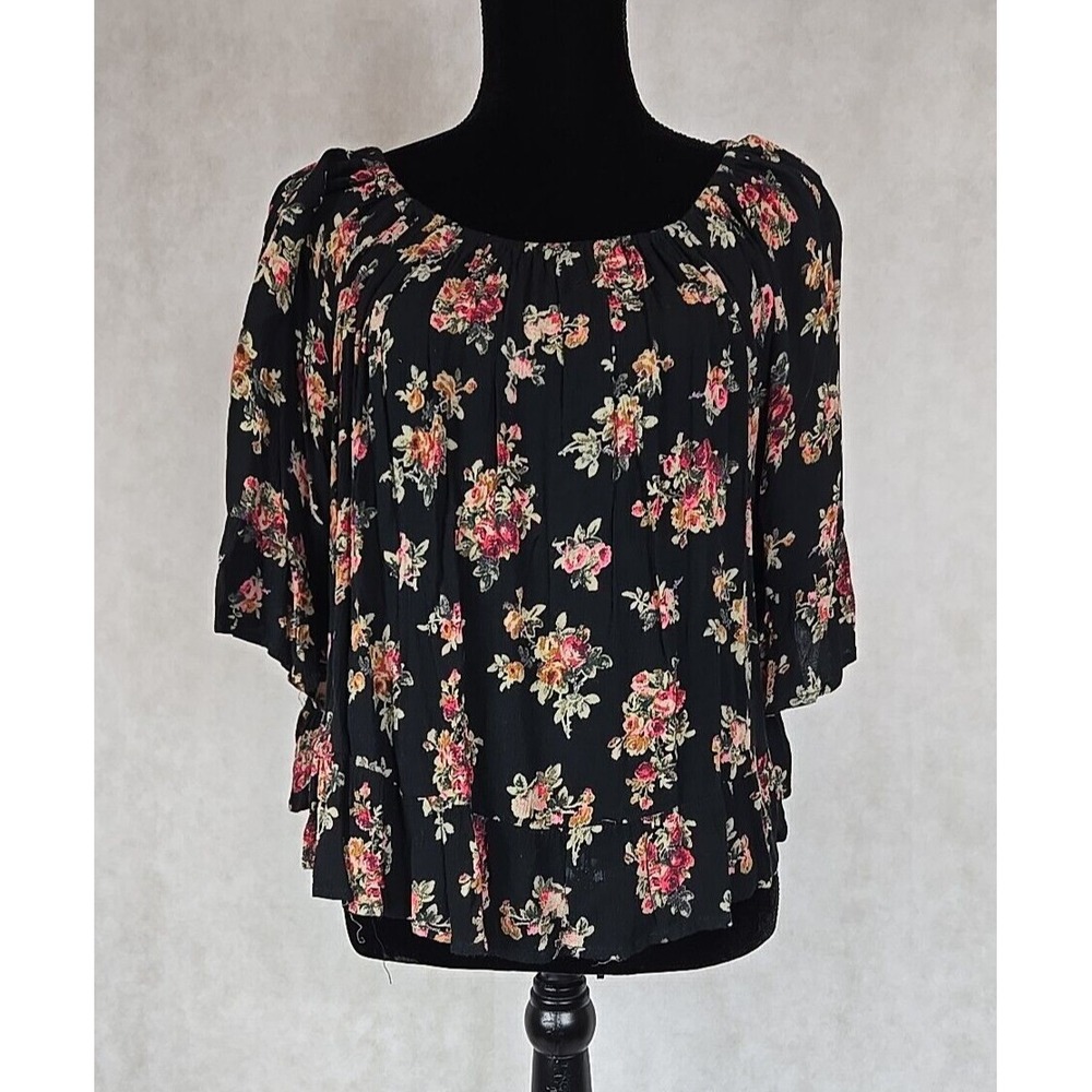 Live 4 Truth Shirt Womensl Size Large Short Sleeve Floral Top Black